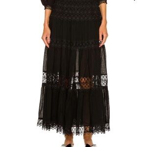 Charo Ruiz Black Sheer Lace Maxi Skirt